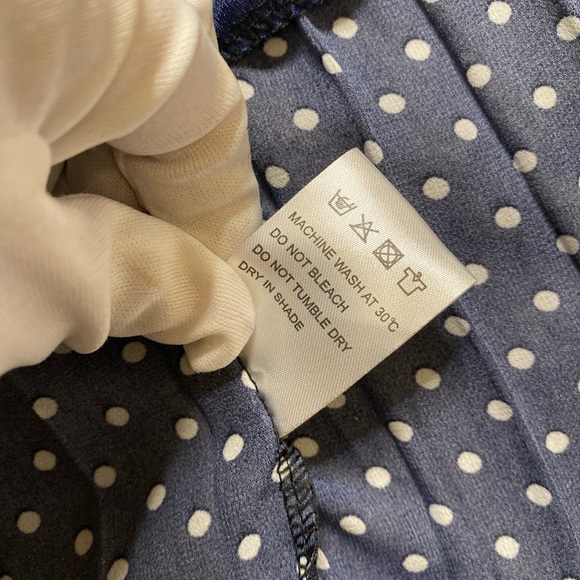 Chicwish Navy Polka Dot Midi Dress Pleated Long Sleeve Belted - Picture 6 of 16